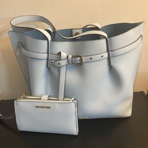 Michael Kors Sky Blue Tote and Wallet Set